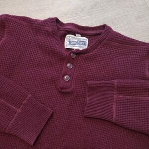 Schott Bros Sweater Mens Large Burgundy Wool Blend Pullover Thermal Knit Henley